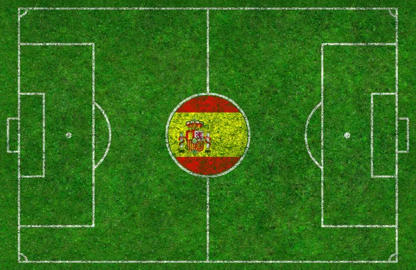 Γήπεδο ποδοσφαίρου με ισπανική σημαία — Φωτογραφία Αρχείου