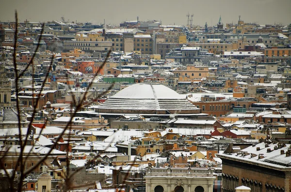 stock image Pantheon dome under the snow at rome in italy