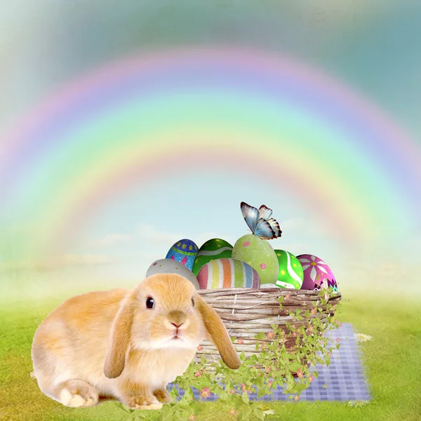 stock image Easter basket with decorated eggs