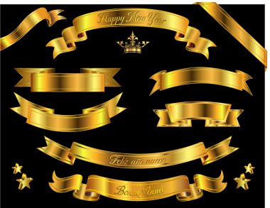 Shiny gold banners with Happy New Year inscription clipart
