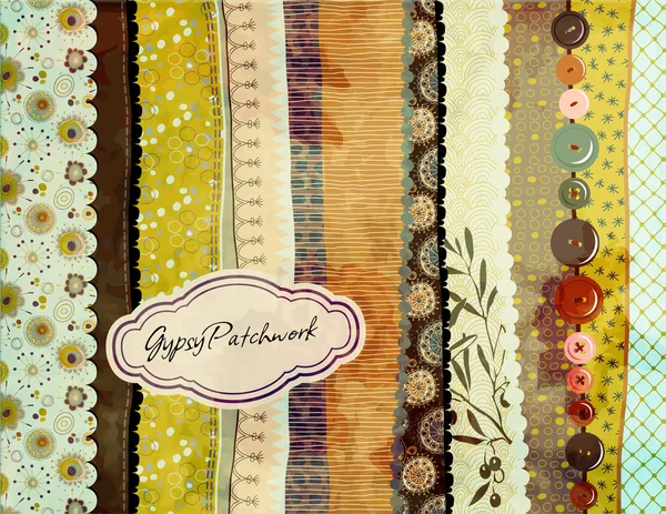 Gypsy patchwork, handgeschilderde achtergrond — Stockvector