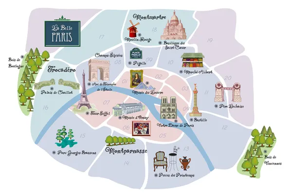 Pintoresco mapa de París — Vector de stock