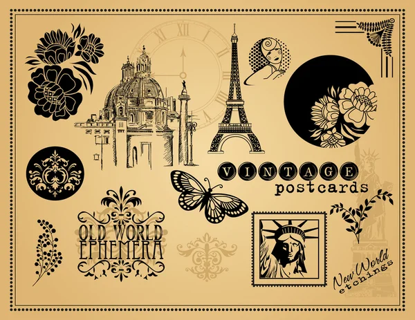 Vintage etchings and design elements — Stock Vector