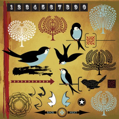 Birds, Trees and Design Elements clipart