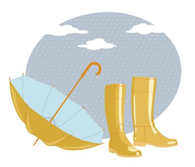 Stylish Rubber Boots and Umbrella clipart