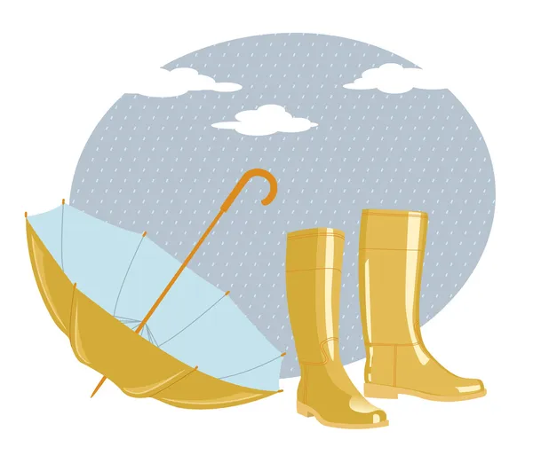 Stylish Rubber Boots and Umbrella — Stock Vector