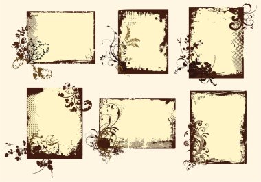 Sepia-Toned Grunge Floral Frames clipart