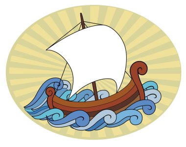 Little ship sailing towards sun clipart