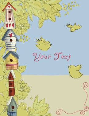 Birdhouses, vertical background clipart