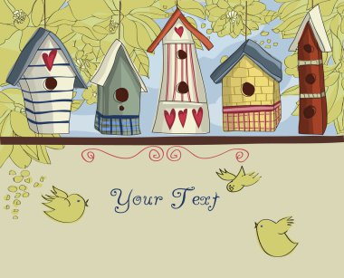 Colorful Birdhouses, Horizontal Background clipart