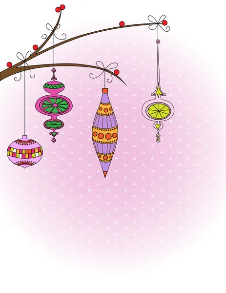 Boules de Noël sur branche d'arbre — Image vectorielle