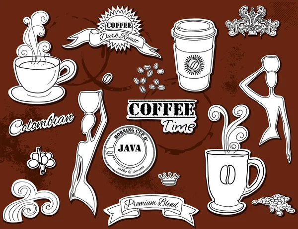 Kawa - zbiory szkicowy projekt elementów — Wektor stockowy