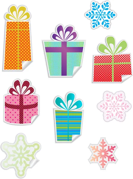 Stickers Cadeau coloré et Flocon de neige — Image vectorielle