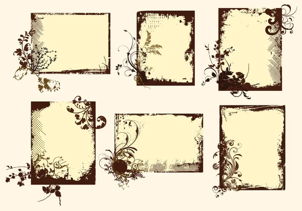 Molduras florais Grunge Sepia-Toned — Vetor de Stock