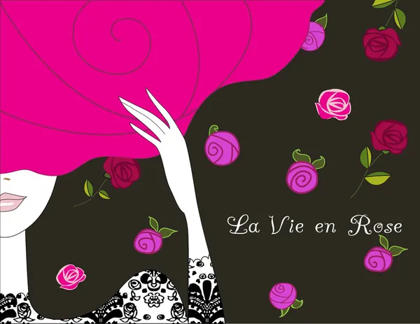 La vie en rose - modelka v růžovým klobouku — Stockový vektor