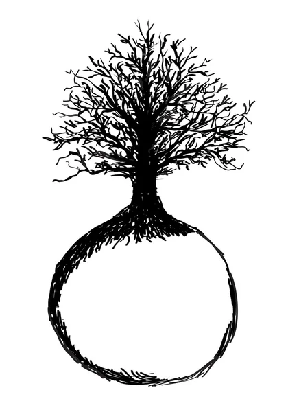 生命之树和世界各地，剪影 — 图库矢量图片