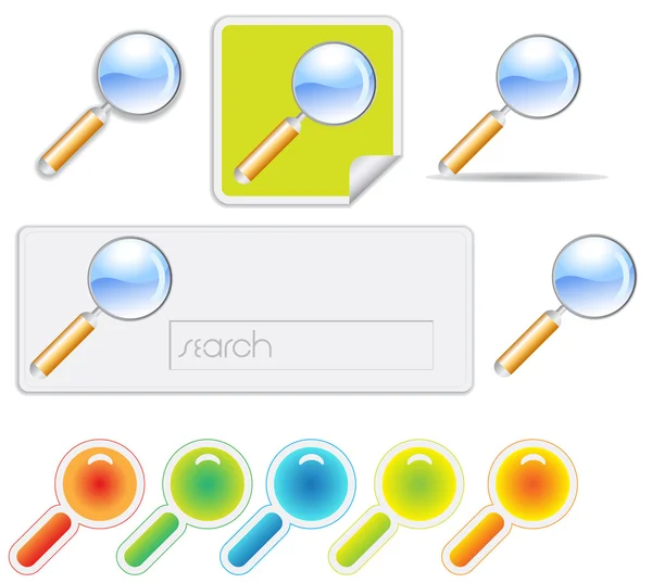 Search icons, magnifying glass — Stock Vector