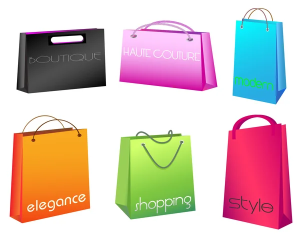 Bolsas de compras de colores vibrantes — Vector de stock