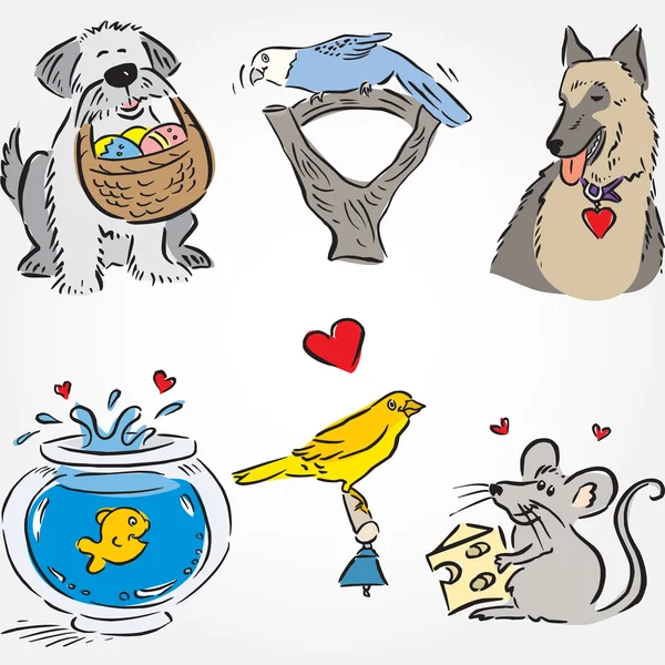 Conjunto de mascotas dibujadas — Vector de stock