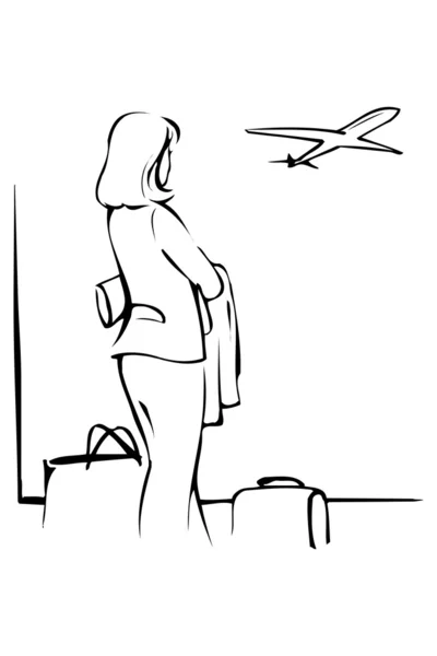 Kobieta na lotnisku — Wektor stockowy