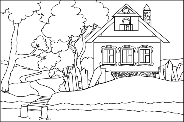 Livro a cores - a velha casa no rio — Vetor de Stock