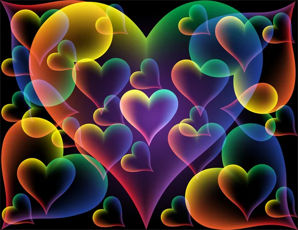 Arka plan ile çok renkli Kalpler — Stok Vektör