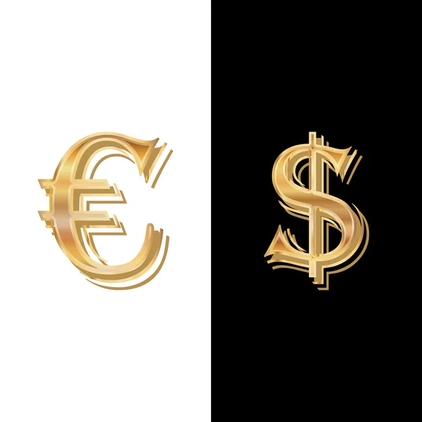 Dólar y euro sobre fondo blanco y negro — Vector de stock