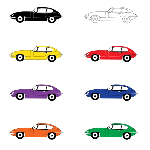 Οκτώ αυτοκίνητα του χρώμα του ουράνιου τόξου — Διανυσματικό Αρχείο