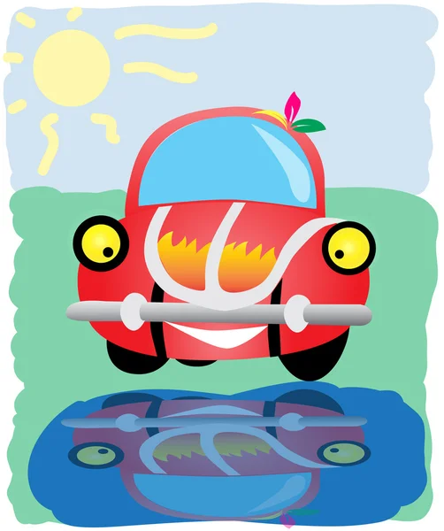 stock vector The drawn car looks at the reflection