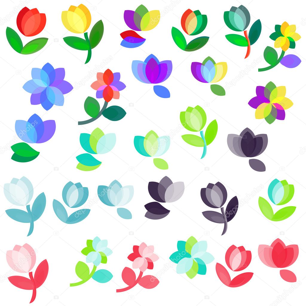 Multicolored flowers logo set