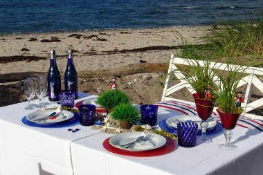 Welcome on Board. Table decoration on the beach. clipart