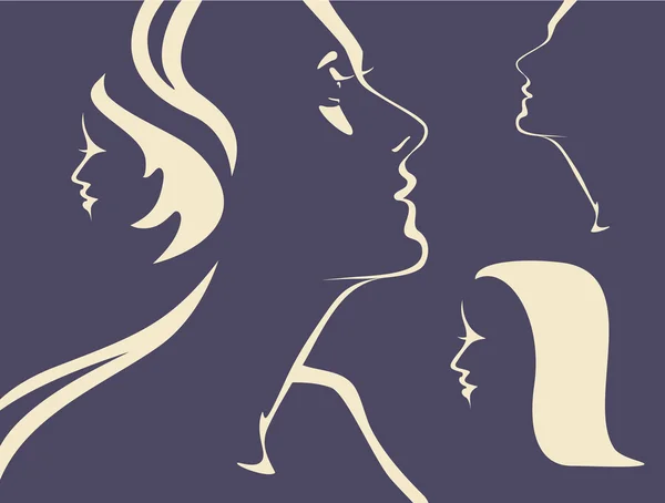 Silhouettes of woman's faces — Stock Vector