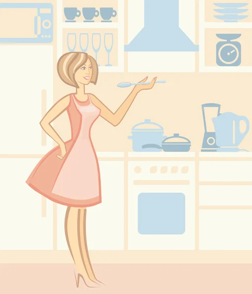 厨房的女人 — 图库矢量图片
