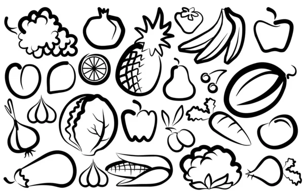 Immagini semplici di frutta e verdura — Vettoriale Stock