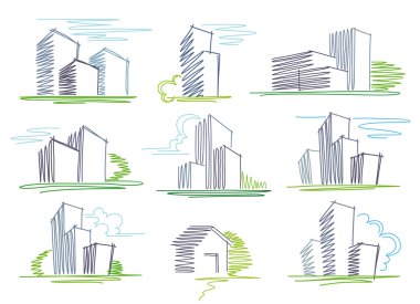 Sketches of buildings clipart