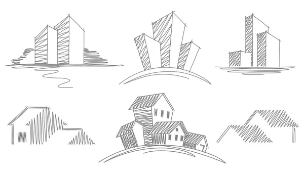 Skisser av byggnader — Stock vektor