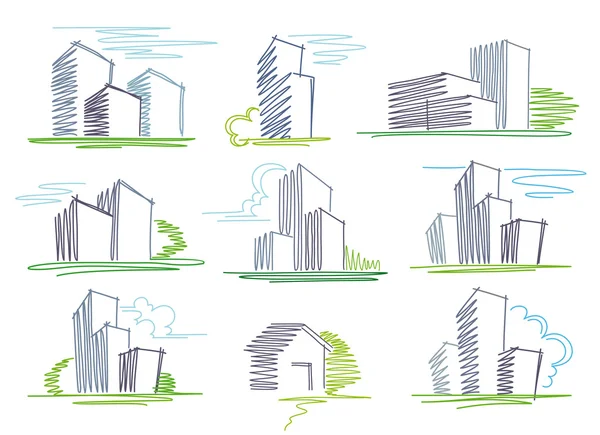 Skizzen von Gebäuden — Stockvektor