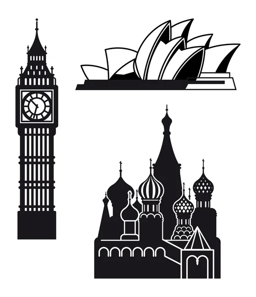 stock vector Sydney London and Moscow icons