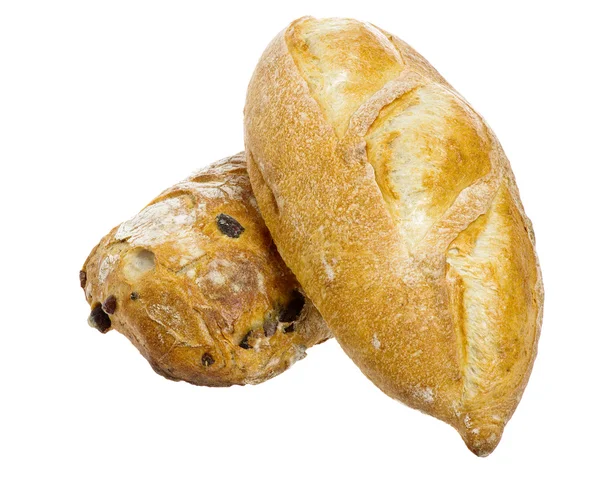 Δύο φραντζόλες του ψωμιού που απομονώνονται σε λευκό — Φωτογραφία Αρχείου