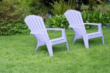 Purple chairs in a green lawn clipart