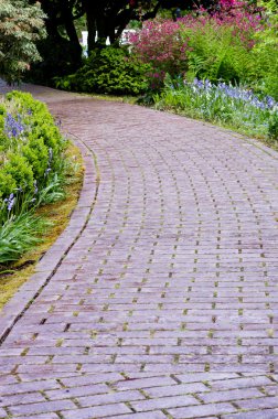 Garden path with flowers blooming clipart