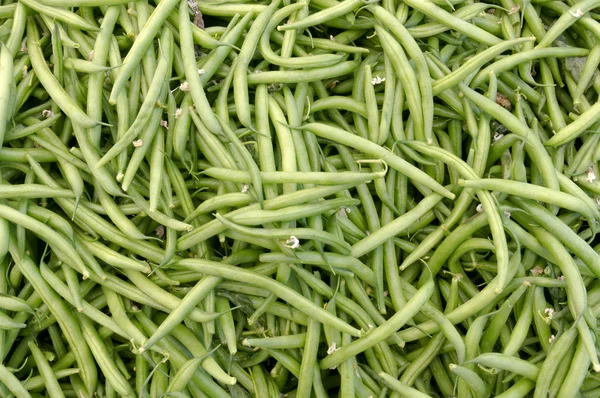 Fresh beans on display at the farmer's market — Stock Photo, Image