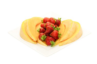 Fruit desert with cantaloupe and strawberries clipart