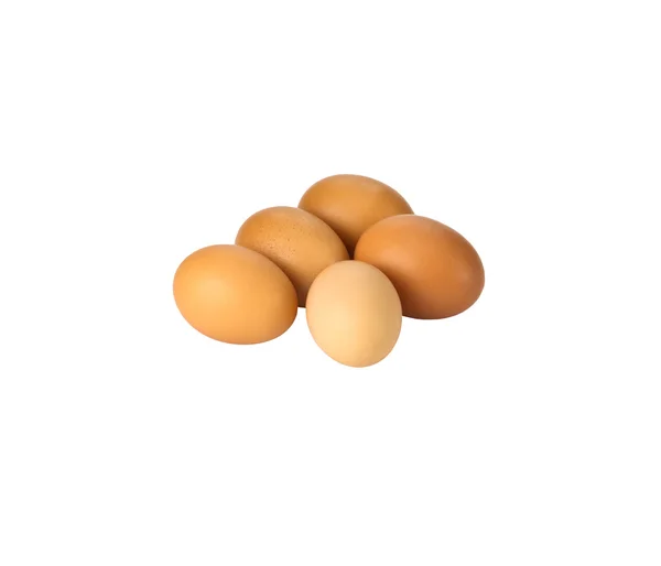 Cinco ovos castanhos em branco — Fotografia de Stock