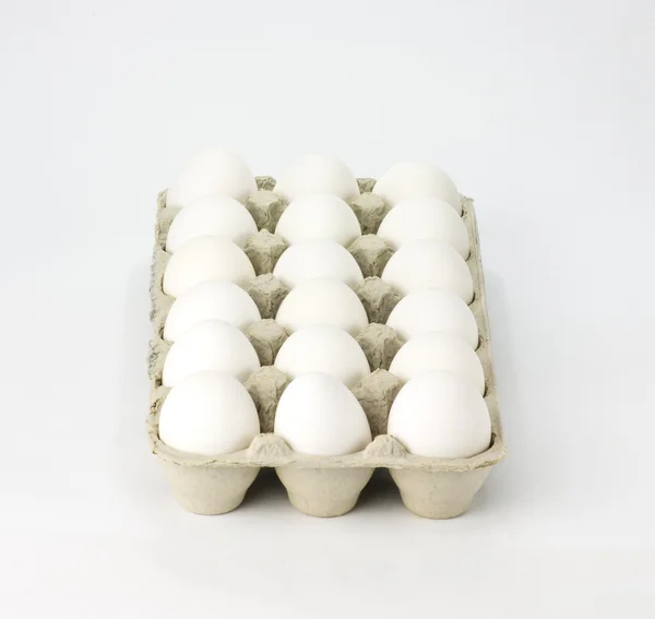Caixa de ovos brancos — Fotografia de Stock