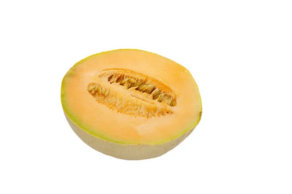 Halv cantaloupemelon eller cantalope isolerad på vit — Stockfoto