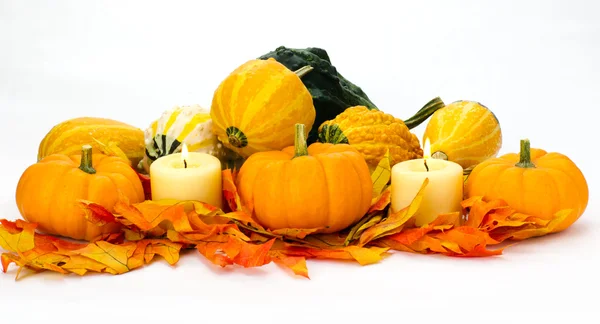 Fall arrangement with candles — Stock Photo, Image