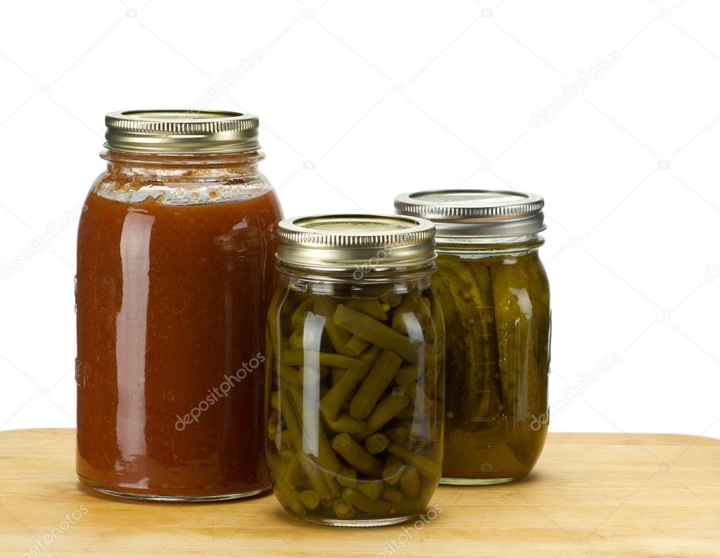 Three jars of homemade canned produce