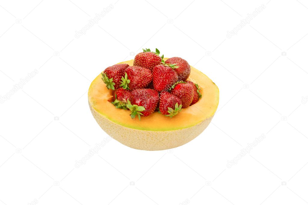 Fruit strawberry desert in half cantaloupe
