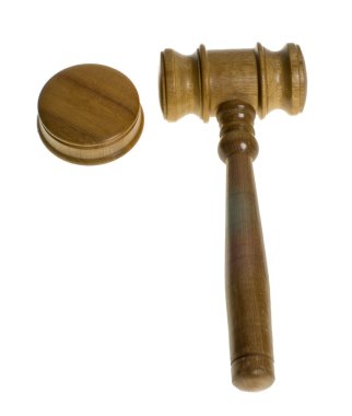 Wooden gavel resting beside a striker plate clipart